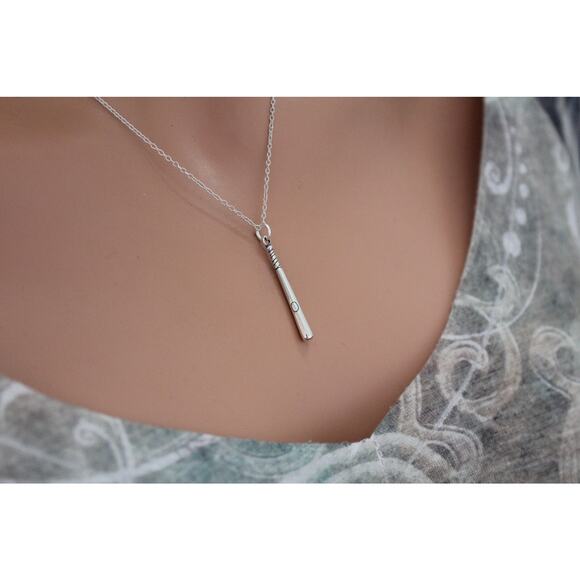 Sterling Silver Baseball Bat Charm Necklace, Silver Baseball Bat Necklace - Picture 1 of 6